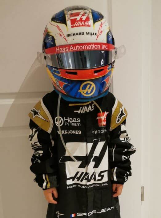 Sacha Grosjean in the F1 racing costume.